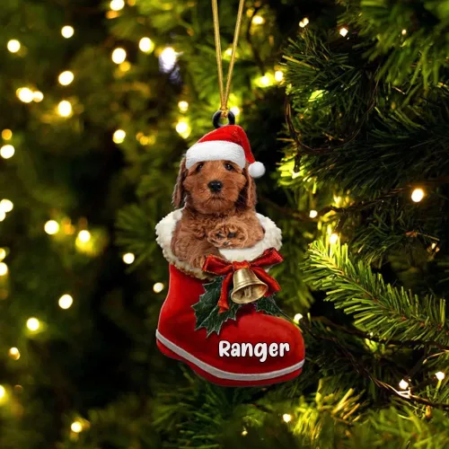 Vista 19 de Amantes de los perros de Navidad – Akita Inu Dog in Santa Boot Adorno de Navidad, adorno personalizado en forma 2D, adorno de Navidad, personaliza