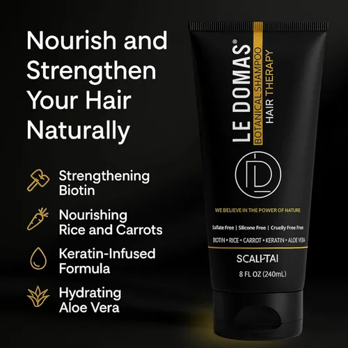 Vista 2 de Le Modas Champú botánico para el crecimiento del cabello, champú natural sin sulfato con aloe vera y arroz, anticaspa y apoyo contra la pérdida