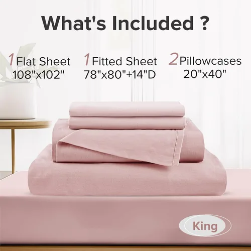 Vista 83 de Comfort Spaces Sábanas 100% algodón tamaño King, transpirables y ultra suaves, sábanas de algodón naturalmente fresco con bolsillo elástico de 14
