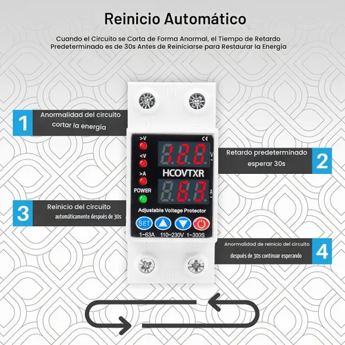 Vista 5 de Interruptor de Circuito Inteligente 110V, Corte de Baja Tensión de 1~63 Amp, Interruptor de Corriente AC Ajustable para Sistemas Solares (Negro)