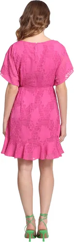 Vista 4 de Donna Morgan Vestido con cuello barco y mangas tipo kimono y dobladillo con volantes para mujer