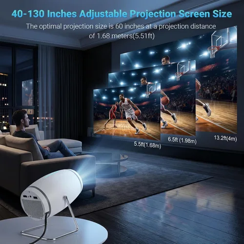 Vista 10 de 【Aplicaciones integradas】Mini proyector con WiFi y Bluetooth, proyector portátil de soporte 1080P 4K, proyector de películas para dormitorio Blanco