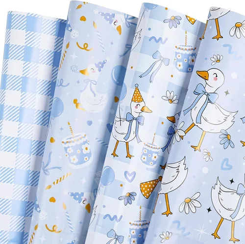 Vista 16 de WRAPAHOLIC Hoja de papel de regalo, 12 hojas con bonito diseño de animales para cumpleaños, vacaciones, fiestas, baby shower, 17.5 x 39.3 pulgadas
