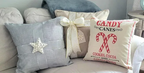 Vista 2 de Rustic Farmhouse Winter Holiday Christmas Pillow Cover Peppermint Candy Cane Home Decor. *Two additional Patterns