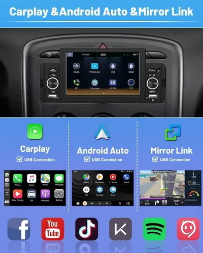 Vista 4 de Hikity Estéreo de coche de 5 pulgadas de un solo DIN Apple Carplay estéreo Android Auto, pantalla táctil Car Play Radio Bluetooth, Mirror Link