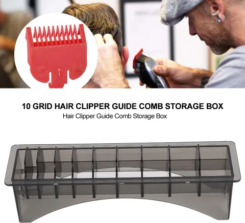 Vista 5 de Tyenaza Soporte para guardia de cortapelos, caja de almacenamiento de peine guía, 10 rejillas eléctricas para cortar el cabello, organizador
