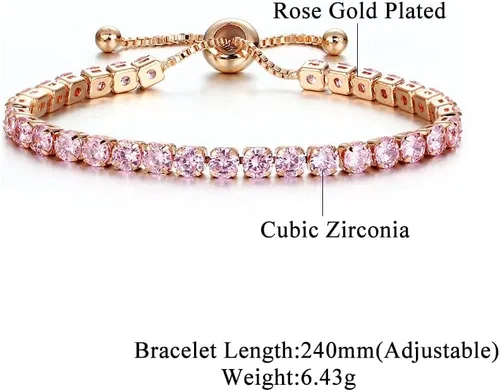 Vista 3 de CiNily Pulseras de tenis ajustables para mujeres, adolescentes y niñas, pulsera de circonita cúbica arcoíris chapada en oro blanco de 14 quilates
