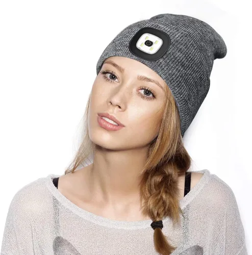 Vista 3 de PRAVETTE - Gorro de punto con luz LED, recargable, con USB, para hombre, mujer