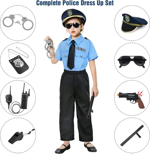 Vista 3 de Latocos Police Officer Costume for Kids Halloween Dress Up Set Boy Girl Role Play Cop Shirt Pants with Accessories Toy