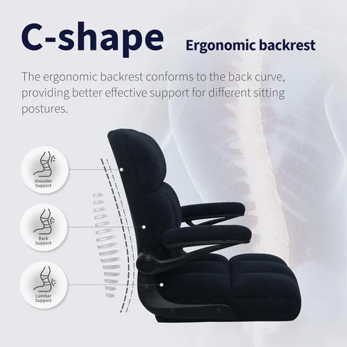 Vista 6 de Silla de oficina con ruedas, silla ergonómica para computadora de oficina en casa con reposabrazos abatibles, silla de escritorio ajustable