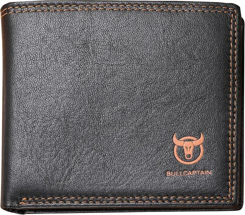 Vista 118 de LUKZIJAES Billetera de cuero genuino para hombre, con bloqueo RFID, delgada, plegable, bolsillo frontal, #3-Café, Vintage