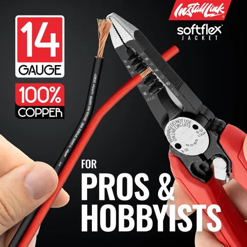 Vista 3 de Install Link Cable de altavoz calibre 14 AWG (30 pies) para automóvil o Rojo esmerilado/negro