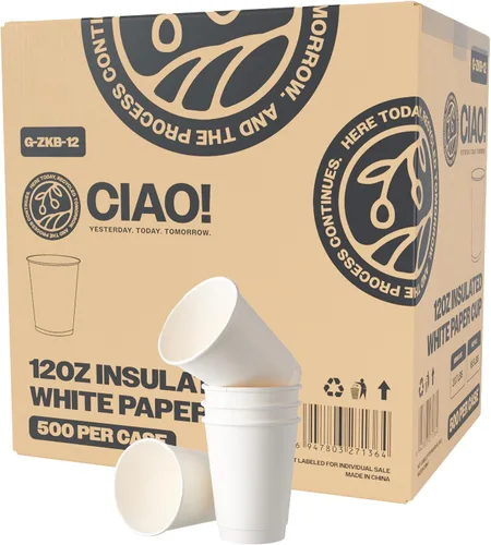 Vista 11 de CIAO! Taza térmica aislada de doble pared de 8 onzas, papel blanco, 80 mm de diámetro, 500