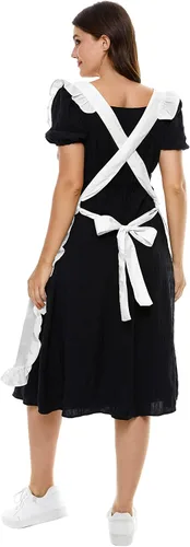 Vista 2 de LilMents Delantal largo midi ajustable con volantes con bolsillos, talla pequeña a grande para mujer