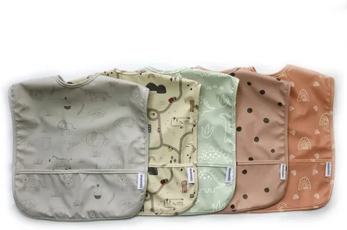 Vista 4 de modernKIDS Babero sin mangas para niñas y niños Babero impermeable para bebé Bata de bebé para comer Babero delantal con bolsillo