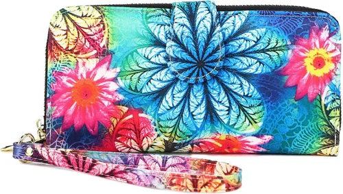 Vista 111 de Cartera de mano para mujer, estilo bohemio, con RFID, elegante, espaciosa con correa para viajes, capacidad para tarjetas, teléfono, dinero
