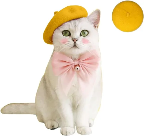Vista 10 de Gorras de boina para perro Boinas para gatos Moda para las cuatro estaciones Graciosas y cómodas de lana Gorra para mascotas (Negro)