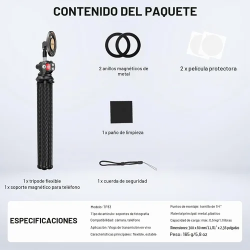 Vista 8 de NEEWER Trípode magnético flexible para teléfono compatible con Magsafe iPhone 15 Pro Max 14 Series Android, Mini Vlog Soporte de trípode
