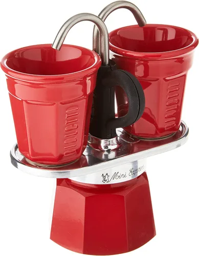 Vista 10 de Bialetti - Mini Express Kandinsky: El juego Moka incluye cafetera 2 tazas (2.8 Oz) + 2 vasos de chupito, azul claro, aluminio