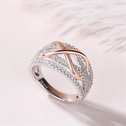 Vista 6 de Jeulia - Banda de plata de ley con infinito de dos tonos, para mujer, novia, esposa, compromiso, compromiso, aniversario de boda o cumpleaños