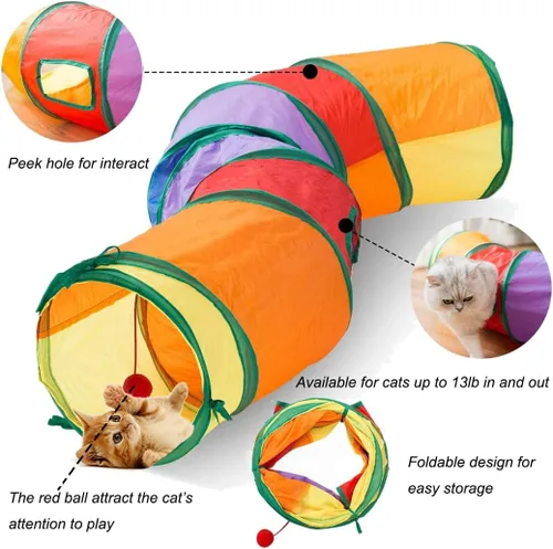 Vista 2 de Juego de túnel en S y cuerda masticable plegable y duradera, juguete interactivo para gatitos de interior para juego activo