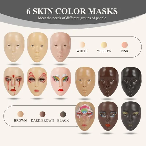 Vista 6 de Hongmed Cara de práctica de maquillaje, tabla de práctica de maquillaje con 1 pintura facial y 2 pinceles de maquillaje para pintura facial