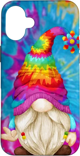 Vista 23 de Funda de gnomo de signo de paz para mujer, diseño de gnomo hippie de teñido anudado para iPhone 16