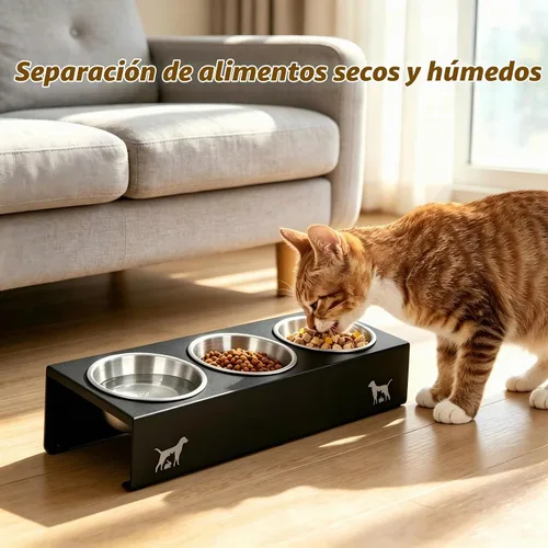 Vista 3 de Cuencos elevados para gatos con base antideslizante, platos elevados para gatos con soporte integrado inclinado a 15° antivómito, incluye 3 cuencos