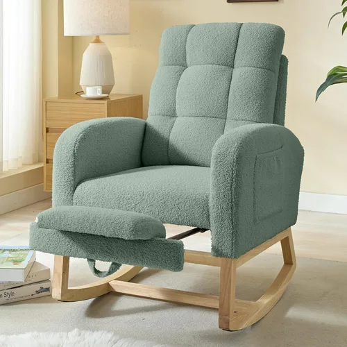 Vista 16 de NIOIIKIT Mecedora Moderna para Guardería, Mecedora Tapizada Teddy con Reposapiés, Cómoda Mecedora Deslizante con Bolsillo Lateral para Sala