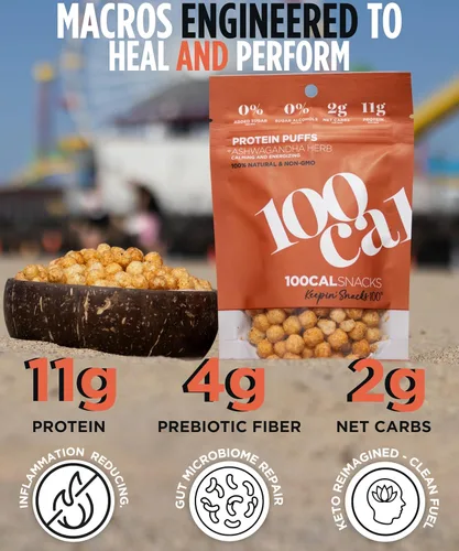 Vista 5 de Protein Puffs BBQ 0.43 oz de alto contenido en proteínas, 0.14 onzas de fibra Bocadillos salados saludables intestinales bajos en calorías