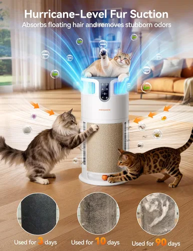 Vista 5 de Meowant Purificador de aire para mascotas para el hogar, purificador de aire con salida de entrada H13 HEPA de 360° para habitaciones grandes