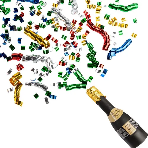 Vista 3 de Divertido Lanzador de Confeti en Mini Botella de Papel Dorado y Negro - 6.25" (1 Pieza) - Lanzador Versátil y Elegante - Perfecto para Fiestas