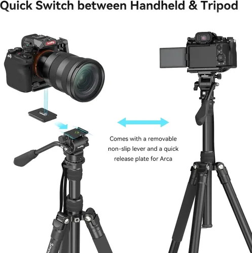 Vista 5 de SmallRig CT180 Trípode de Video, Trípode de Cámara de 72" Monopie con Cabezal Fluido, Trípode de Cámara de Aluminio, Cabezal Fluido Panorámico