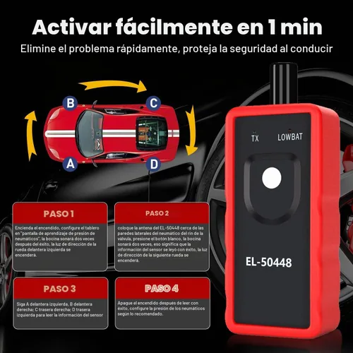 Vista 4 de KINGBOLEN EL-50448 Sensor Automático de Presión de Neumáticos 315/433 MHz, Herramienta de Activación de Reset/Relearn TPMS Compatible con Vehículos