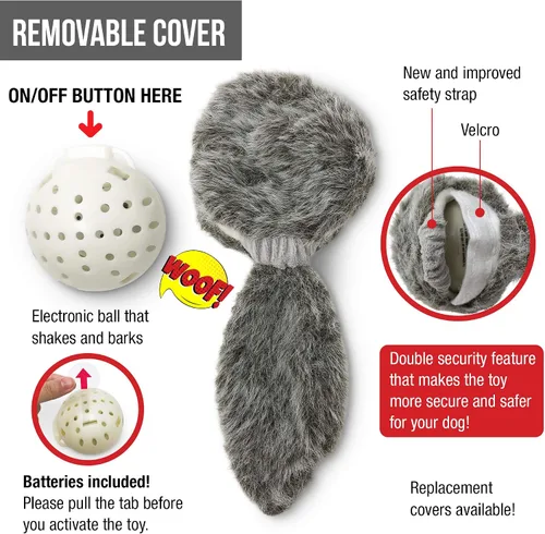 Vista 7 de Juguetes de peluche interactivos para perros Hyper Pet Doggie Tail (se mueve, vibra y ladra, juego estimulante) Durable boredom buster with