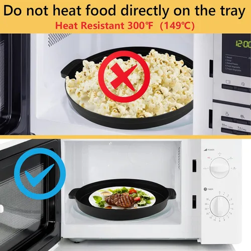 Vista 2 de Cubierta contra salpicaduras de microondas con bandeja de platos, cubierta de silicona para alimentos para microondas con mango antiquemaduras, tapa