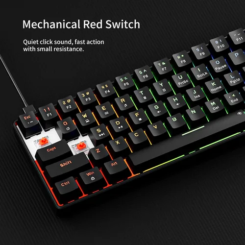 Vista 5 de Newmen GM611 - Teclado mecánico con retroiluminación LED arco iris, para juegos, con cable, compacto, mini 61 teclas, portátil, 60 % teclado