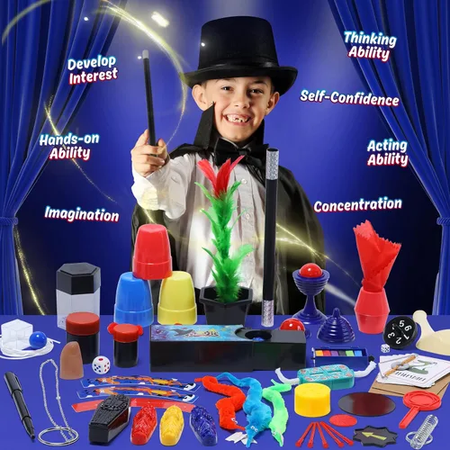 Vista 6 de Skirfy Kit de iniciación mágica: más de 100 trucos para niños de 6 a 10 años, incluye trucos de magia de dados, varita mágica