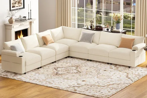Vista 9 de Sofás seccionales para sala de estar, sofá modular de terciopelo certificado FSC, de gran tamaño, en forma de nube, sofá convertible en forma de U