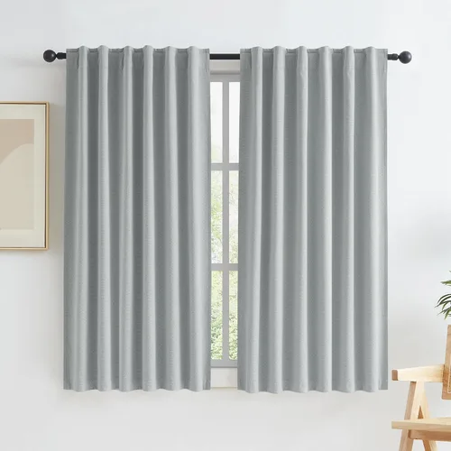Vista 19 de KEQIAOSUOCAI - Cortinas opacas naturales de 108 pulgadas de largo, cortinas modernas con pestaña trasera, paneles plisados para sistema de cortina