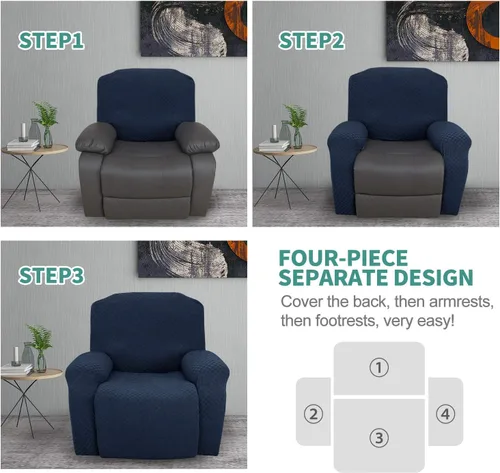 Vista 9 de YEMYHOM Fundas de sofá de 3 piezas para sofá de 2 cojines extragrandes + 4 fundas para sillas reclinables (azul marino)