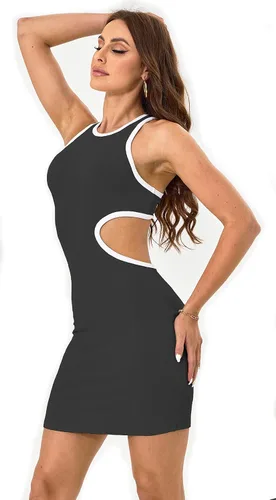 Vista 3 de Vestido ajustado sexy para mujer, cintura recortada, espalda abierta, longitud hasta el tobillo, acanalado, fiesta, club, mini vestidos midi