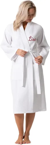 Vista 23 de Turkish Linen Bata tipo kimono ligera de punto gofre, para spa y baño, para mujer, de secado rápido, suaves Negro