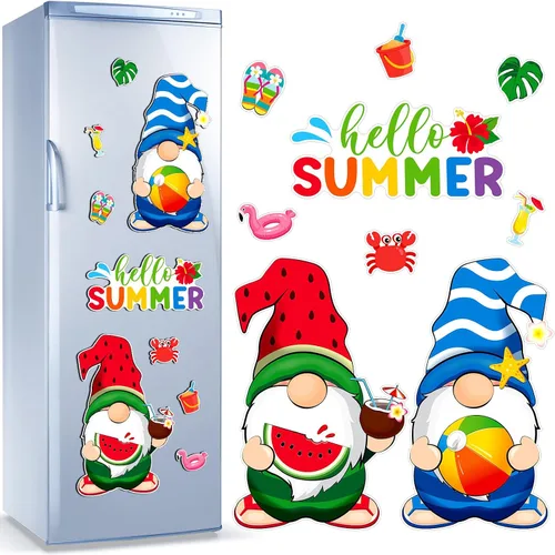 Vista 9 de Sratte 9 piezas de gnomos navideños para refrigerador, imanes para puerta de garaje, calcomanías de gnomos de verano, decoraciones para el hogar
