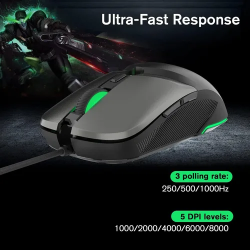 Vista 4 de RaceGT Ratón para juegos con cable, ratón óptico USB para computadora con alta precisión ajustable hasta 8000 DPI, mouse USB ergonómico