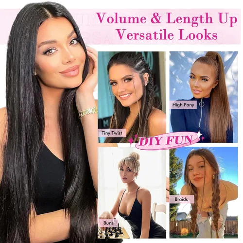Vista 5 de REECHO Extensiones de cabello, 11 piezas de extensiones de cabello con clip de 24 pulgadas de largo, lacio, HE005, extensiones sintéticas naturales