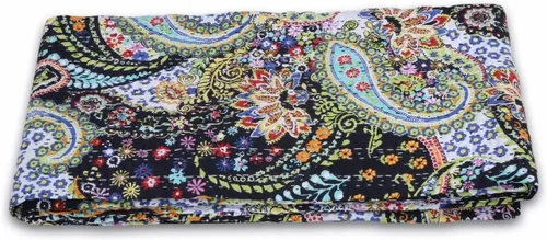 Vista 2 de Manta india hecha a mano de algodón Kantha Quit de algodón Gudari (negro)