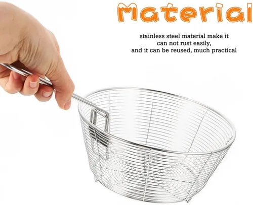 Vista 7 de Luxshiny Cesta de freír de alambre de metal, cesta para patatas fritas, asa resistente para un fácil manejo