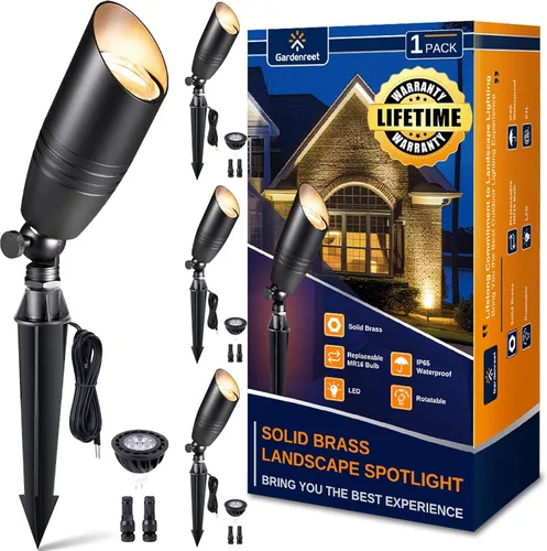 Vista 11 de Gardenreet Focos de paisaje de bajo voltaje - Lámpara de techo superior de latón 12V LED para exteriores, luces puntuales cableadas IP65