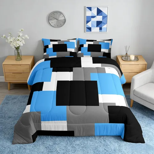 Vista 22 de Castle Fairy Juego de edredón con estampado azteca occidental, juego de ropa de cama geométrica a rayas marrones para niños y adolescentes